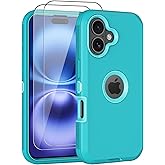 Aimoll-88 for iPhone 16 Case, with 2 Screen Protector Heavy Duty Drop Protection, Full Body 3 Layer Rugged Shockproof Dust-Proof Tough Protective Phone Cover for Apple iPhone 16 (Mint)