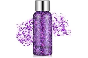 Holographic Purple Face Glitter, TEOYALL Long Lasting Glitter Shimmer Chunky Sequins Glitters for Body, Face, Hair Makeup (Purple)