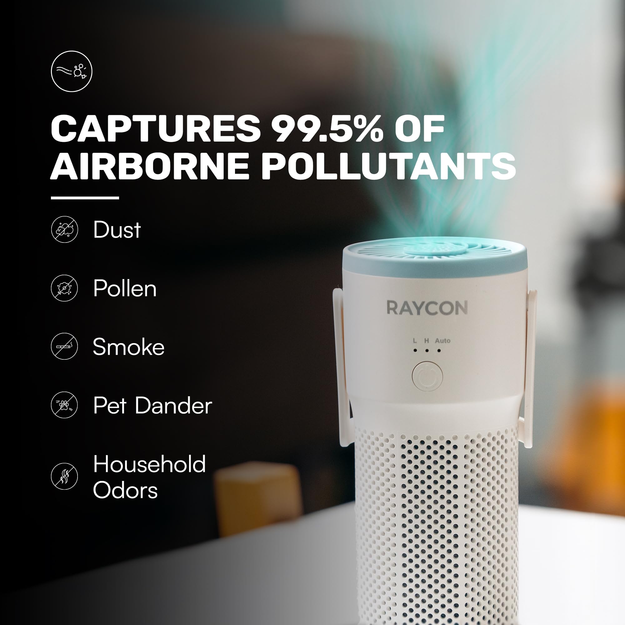 Raycon Portable Air Purifier, H13 Replaceable Hepa Filter, Adjustable Speeds, 2-in-1 Fragrance Diffuser and Air Purifier, Living Essentials (White)