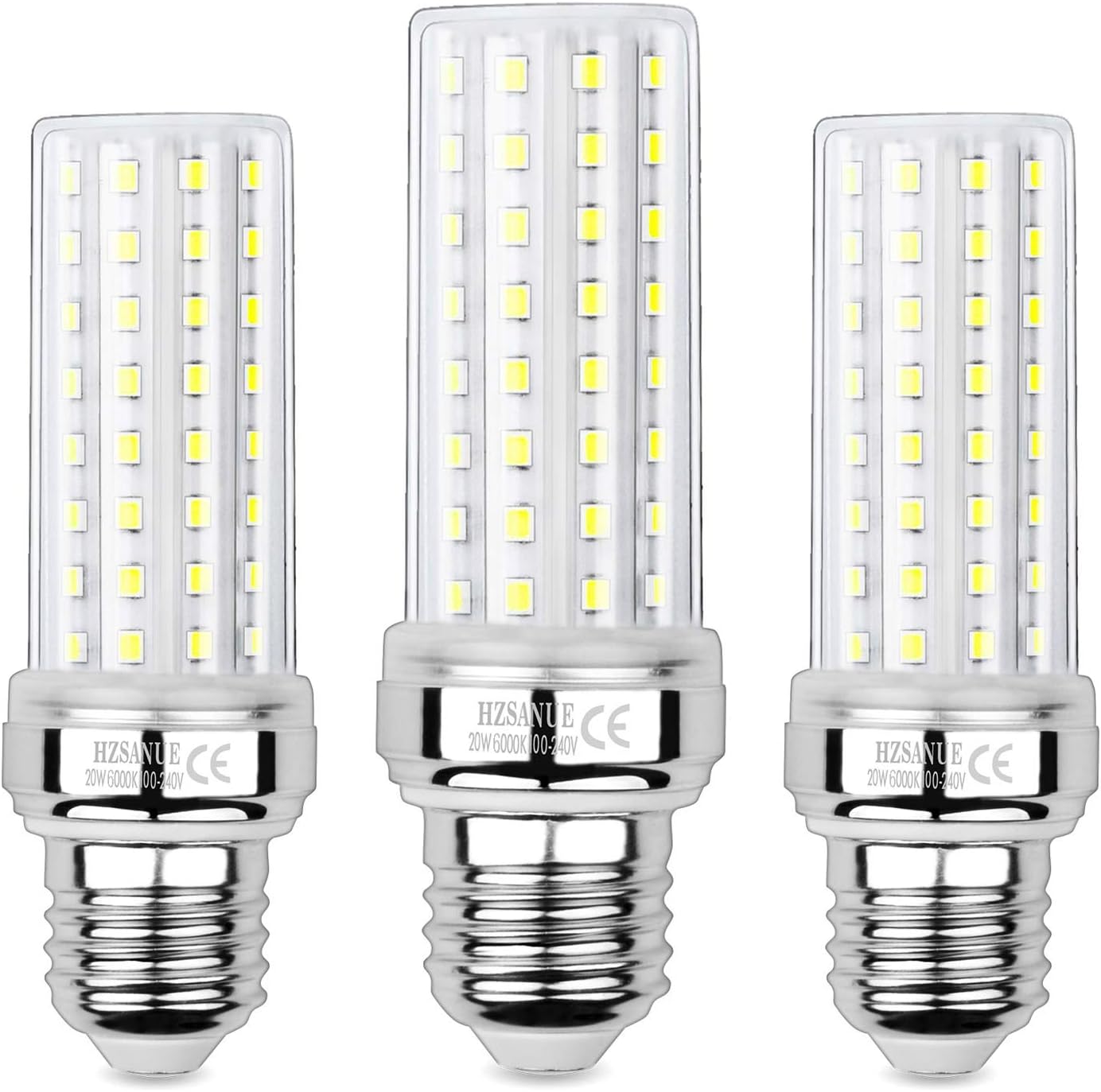 HZSANUE LED Corn Bulbs 20W, 150W Incandescent Bulbs Equivalent, 2300Lm, 6000K Daylight White, E27 Edison Screw, Pack of 3