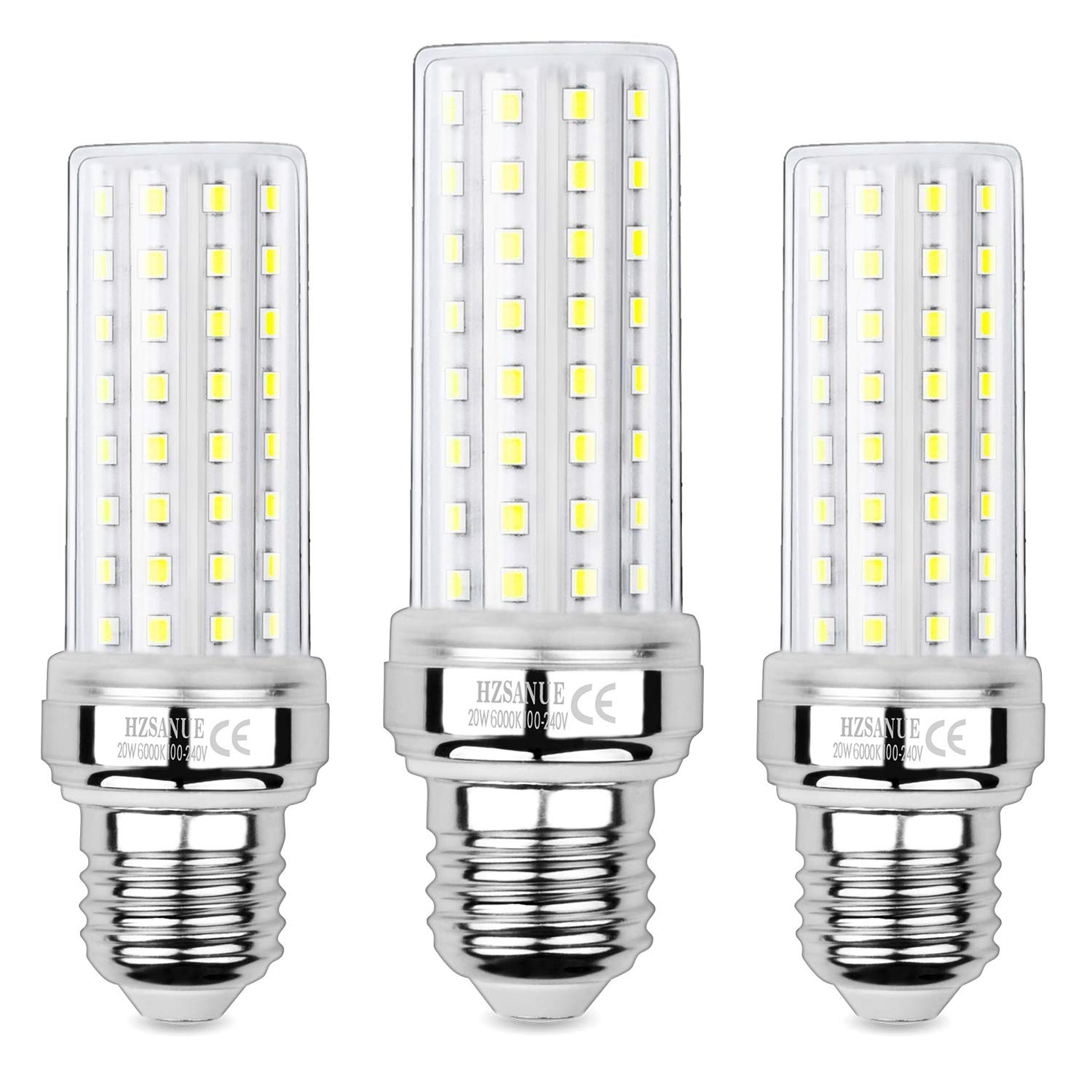 HZSANUE LED Corn Bulbs 20W, 150W Incandescent Bulbs Equivalent, 2300Lm, 6000K Daylight White, E27 Edison Screw, Pack of 3