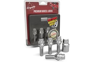 Wheel Accessories Parts 4 Locks + Key M14 x 1.25 Thread Acorn Seat Lug Bolt Lock Chrome Finish 28mm Shank Length Dual Hex Key 17mm & 19mm Hex fits BMW 3, 4, 5, 7, 8 Series, M2, M4, M5, M8, X5, X6, X7