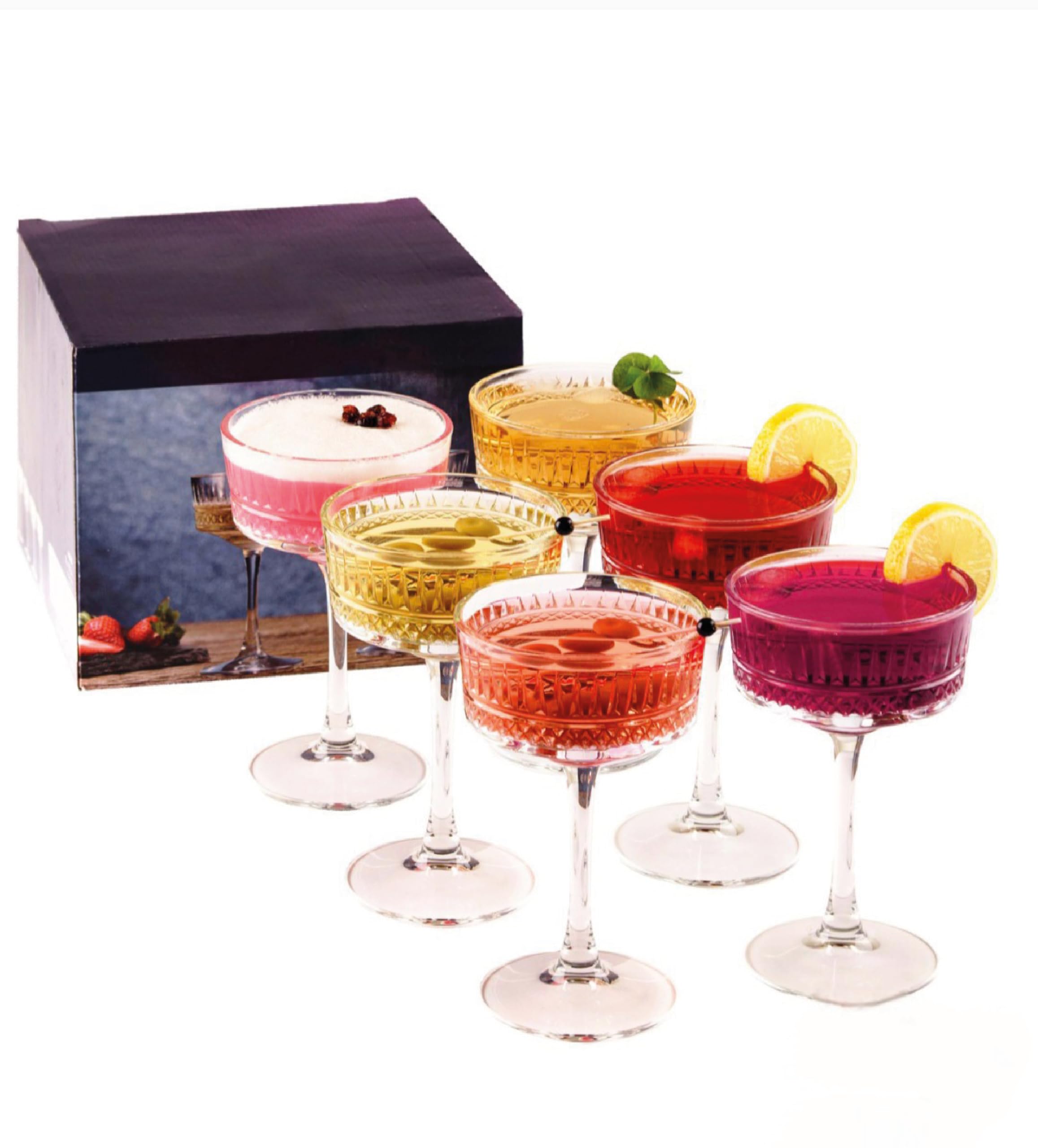 Photo 1 of The Buybox Vintage Coupe Glasses Set of 6, Champagne, Cocktail, Martini, Wine Glasses, Long Stem Glassware, (8.8oz/260ml) (6 Pcs)