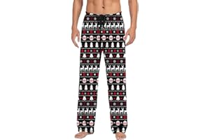 Men's Christmas Pajamas Pants Funny Snowflake Print Pattern Plaid Lounge Sleepwear Bottoms Soft Comfy Xmas Pj Pant