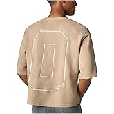 GORGLITTER Men's Cropped T Shirt Boxy Crop Tees Top Number Graphic Short Sleeve Crewneck Faux Suede Shirts Streetwear