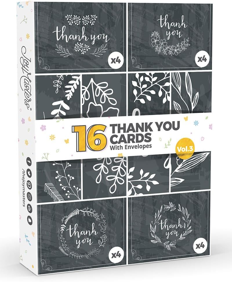 16 x Black Chalkboard Thank You Cards by Joy MastersTM Vol.3