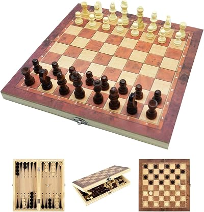 Jsdoin 12" Wooden Folding Chess Set - Portable Travel Kit for Kids Adults