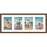 decorUhome 8x20 Picture Frames Collage Wall Decor, Display 4Pcs 4x6 Photos with Mat or 1Pcs 8x20 Unmatted, 4 4x6 Collage Picture Frames for Wall Mounting, Brown