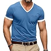 Angbater Men’s Muscle V Neck Shirts Short Sleeve Casual Slim Basic Tee Shirts Summer Lightweight T Shirts with Pocket