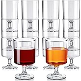 Singhoow 48 Packs 8oz Acrylic Reusable Plastic Wine Glasses Bulk Valentine Wedding Disposable Short Stem Baby Shower Party Goblet Cup Vintage Unbreakable Cocktail Drink Bars Stemware (Clear)