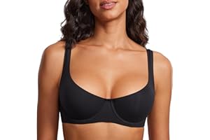 DOBREVA Women's Unlined Balconette Bra Underwire Supportive Plus Size Smooth Scoop Neck