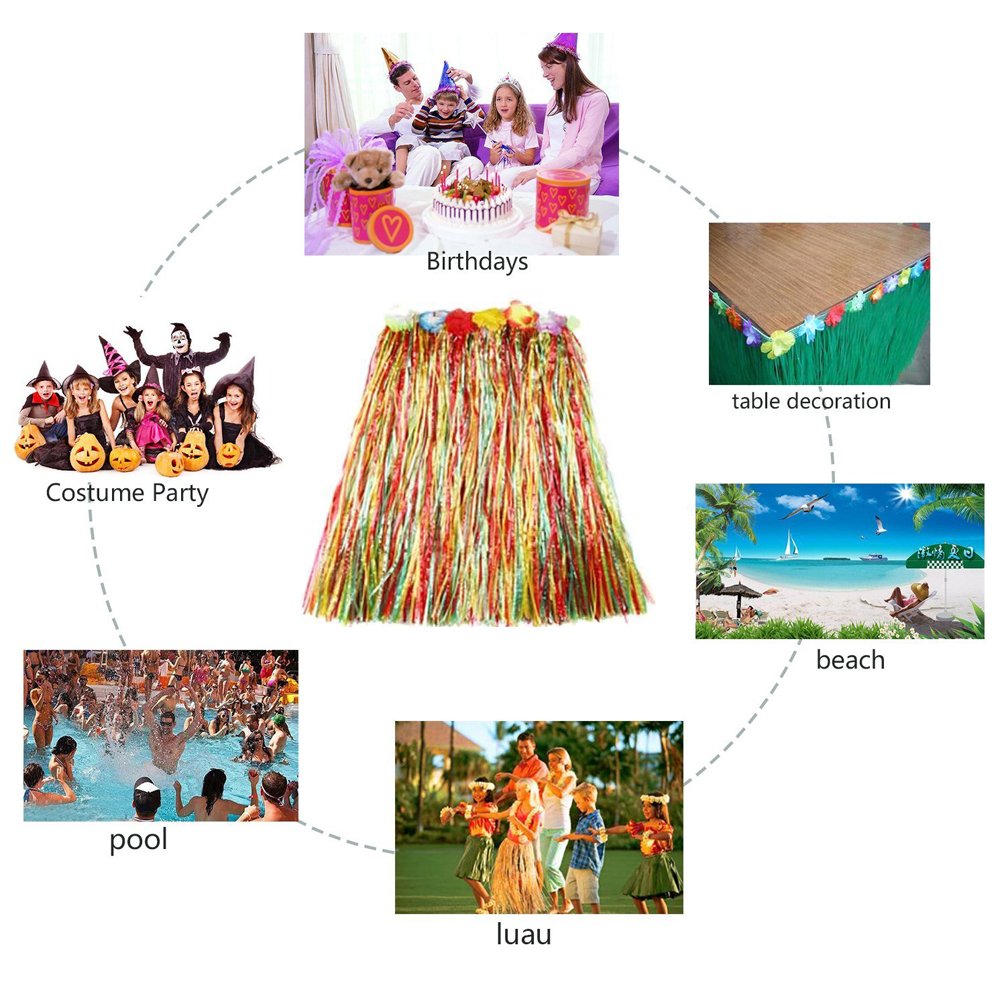 O\'Keer Grass Skirt Hawaiian Costume - OKEER Magic Buckle Plastic Skirt Used In The Party Table Decorating Homemade Clothes(Mixed)