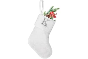 YOIRRAT 7 inches Initial Monogram Christmas Stocking White Personalized Christmas Stockings with Embroidered Letters Super Soft Initial Christmas Stocking for Xmas Holiday Christmas Tree Fireplace Decor(K)