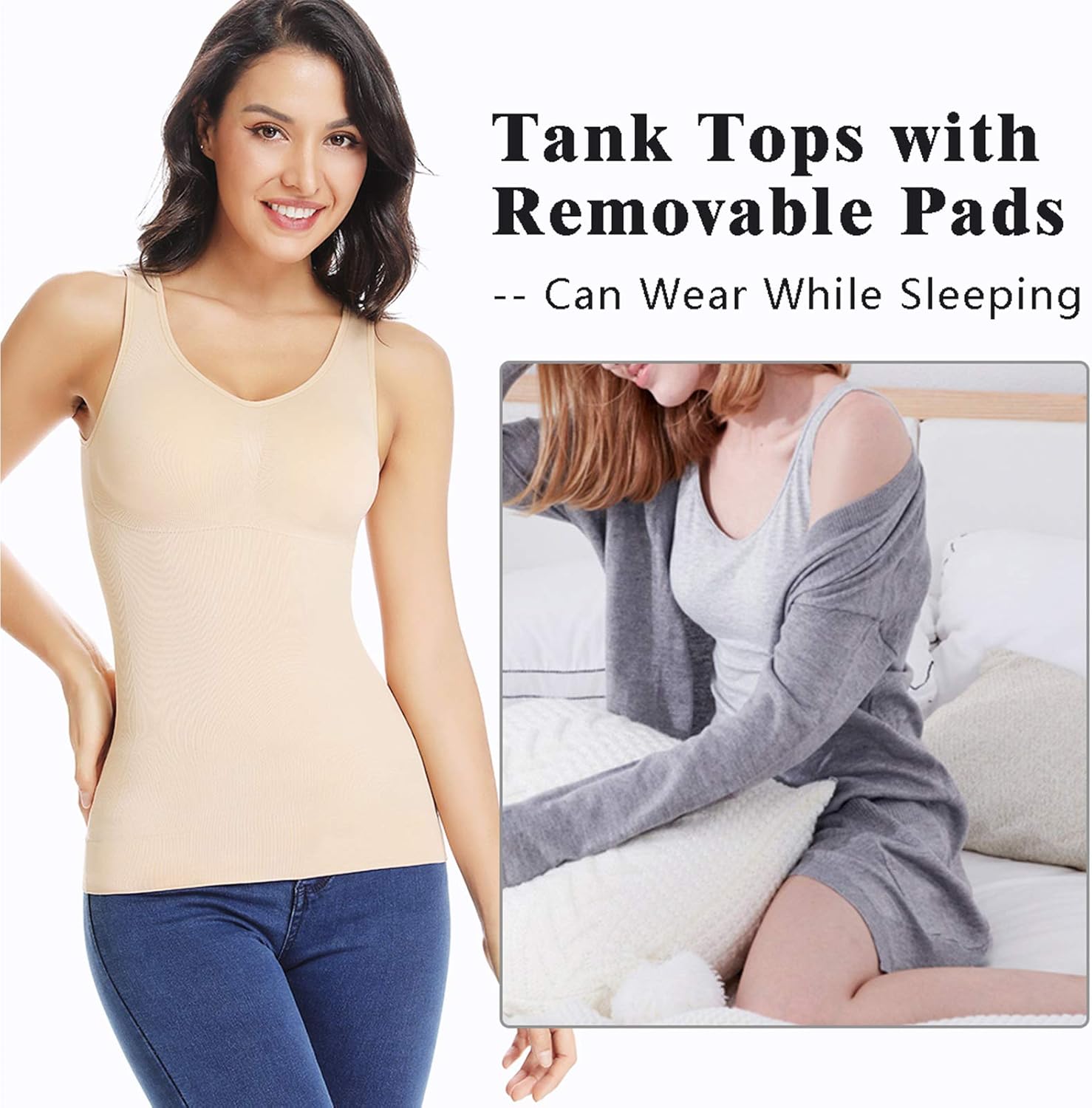 Women's Tummy Control Shapewear Tank Tops with Built in Bra Seamless Smooth Body Shaper Compression Camisole Tops 3-Way at  Women’s Clothing store