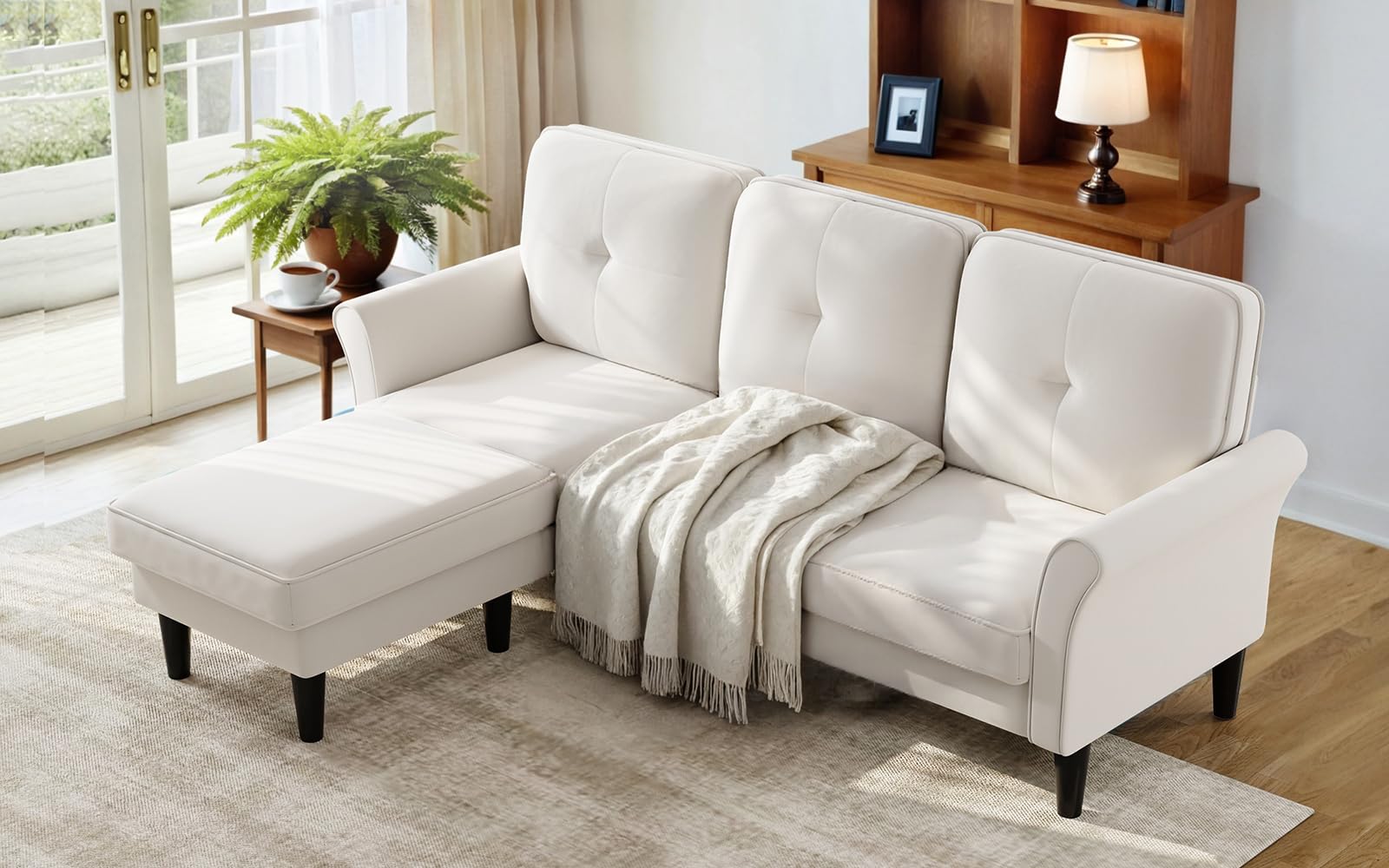 Photo 1 of ***MINOR DAMAGED**SOME PIECES ARE DIRTY**Welzona Sectional Couches for Living Room, 83" Velvet Modern 3 Seater Sofa, L Shaped Couch with Ottoman, Small Sectional Couch Sofas for Living Room, Bedroom, Apartment, Office, Beige Sofa
***Partial Set**