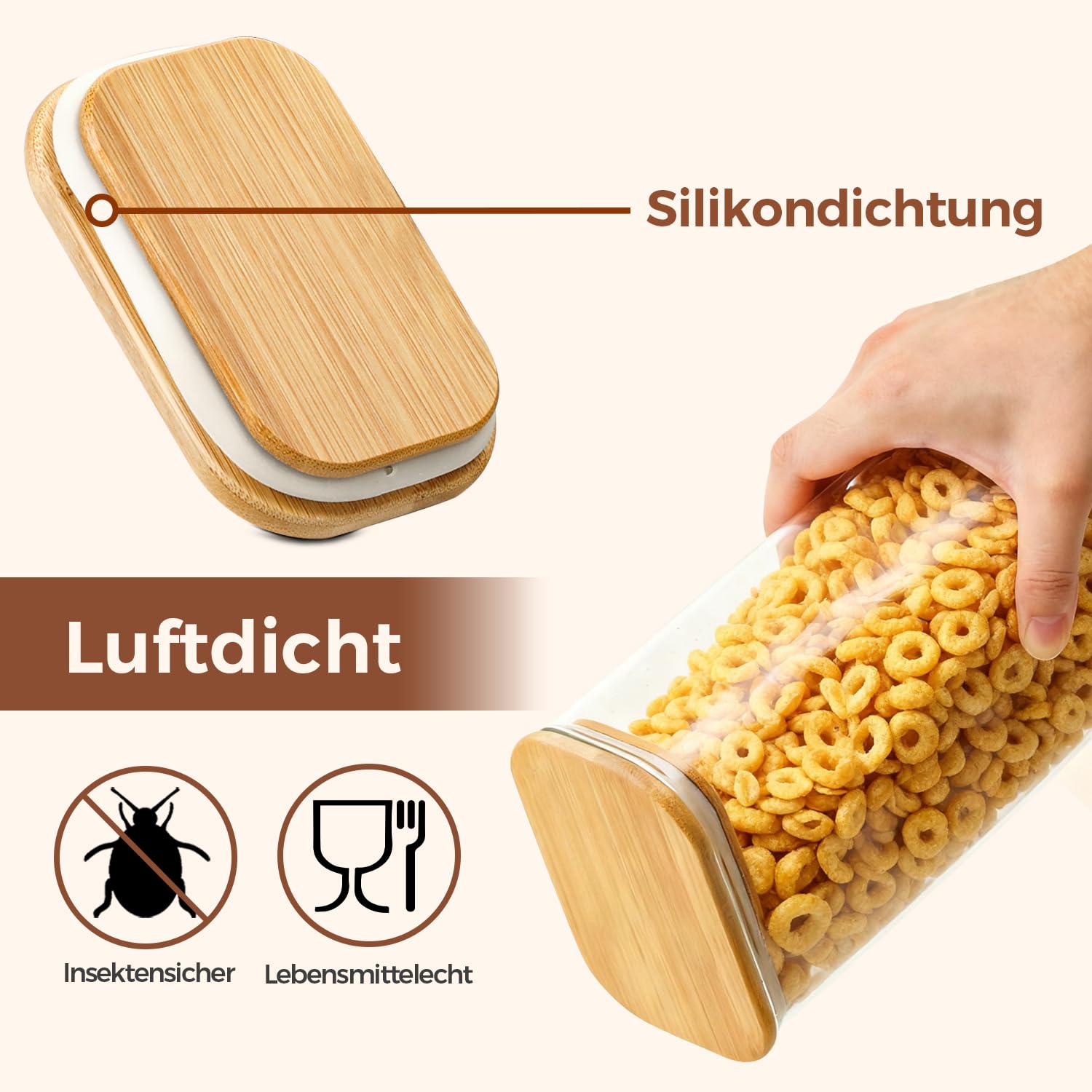 ComSaf 3er Set Vorratsgläser mit Deckel Luftdicht 2,1L, Glasbehälter mit Deckel, Vorratsdosen Glas Vorratsglas, Aufbewahrungsgläser für Spaghetti Aufbewahrung Küche, Mehl, Müsli 7