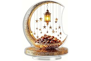 Eid Mubarak Night Light Ramadan Moon Light Acrylic Night Lights Desk Lamp Ramadan Decorations Lights for Home, LED Moon Ornam