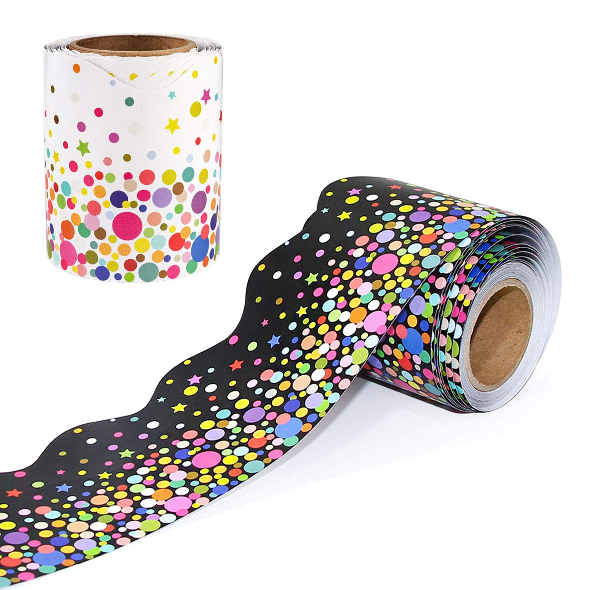 Yoklili 72 Feet Bulletin Board Borders, 2-Rolls Confetti Scalloped Border Trim for Classroom Decoration