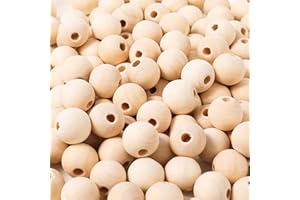 POJAH 300pcs 20mm Wood Beads Natural Unfinished Round Wooden Loose Beads Wood Spacer Beads for Craft Making Decorations and DIY Crafts