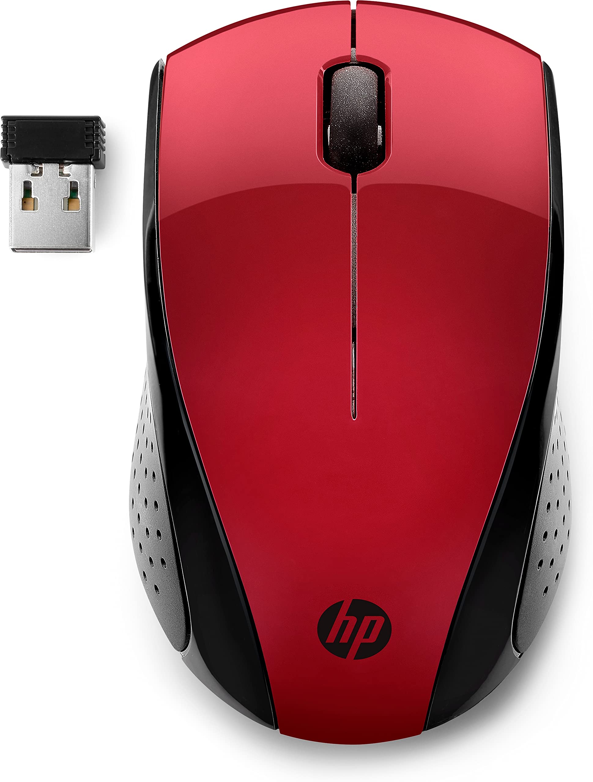 HP PC 220 Wireless Mouse, Blue LED Technology, 1300 DPI Optical Sensor, Contoured Profile Red Matte