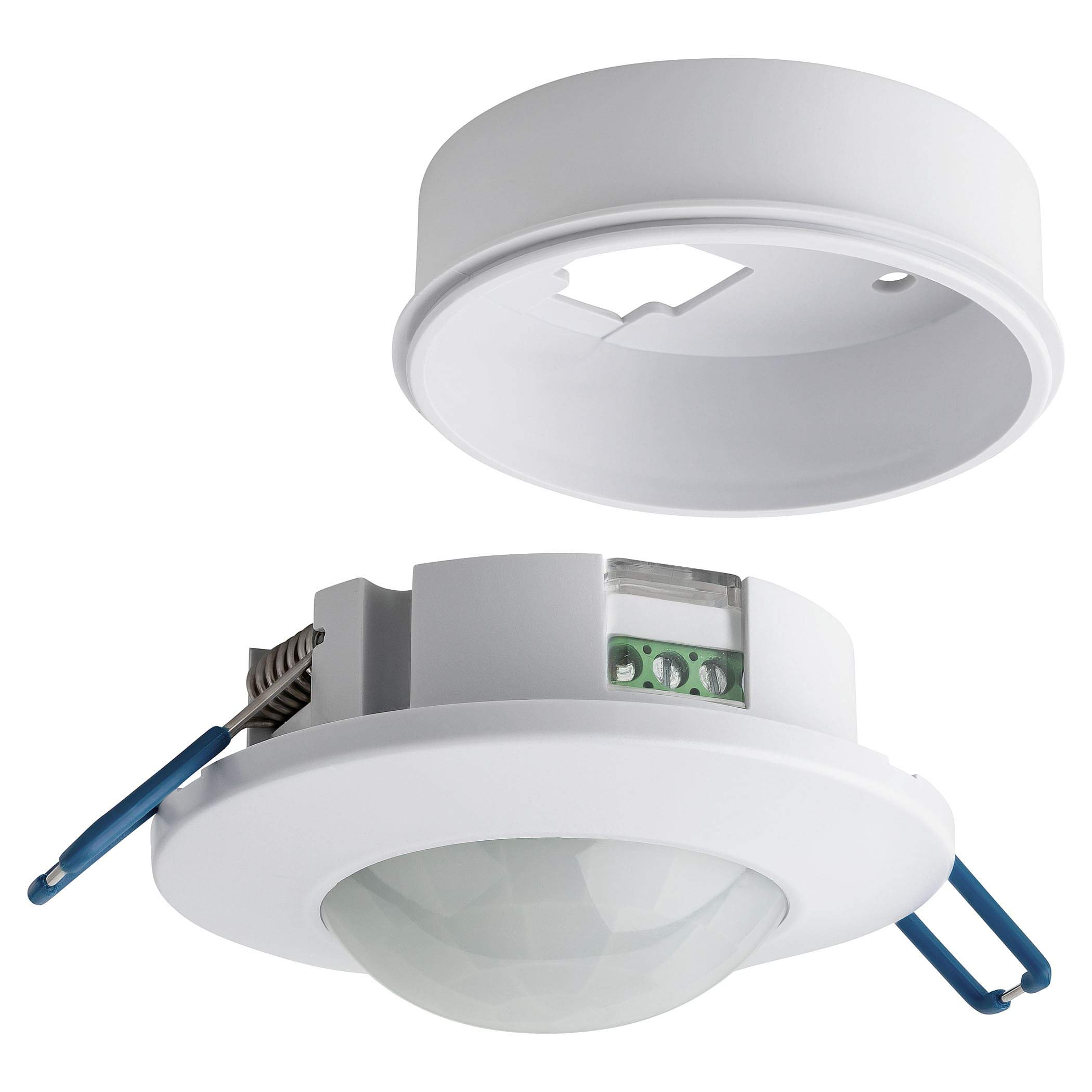 SEBSON 2x PIR Sensor Ceiling Indoor 360°, Surface or Flush mounted, Recessed Infrared Motion Detector, LED light suitable, Range max. 8m /360°, max. 1200/600W, IP20