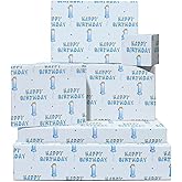 CENTRAL 23 1st Birthday Wrapping Paper - Boy Theme - Blue - 6 Sheets - Comes With Stickers - Recyclable