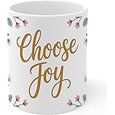 Choose Joy Ceramic Coffee Mug 11oz Positive Inspirational Quote - Tea Coffee Mug with Comfortable Grip - Unique Fun Gift White Cup for Office or Home - Vibrant Long-Lasting Print ID44991