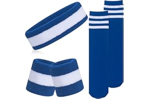 ONUPGO 5 Pieces Kids Sweatbands Soccer Socks Set - Sports Headband, Wristbands, Striped High Socks for Kids, Youth,Toddler & Baby - Football, Basketball, Running, Cycling, Tennis