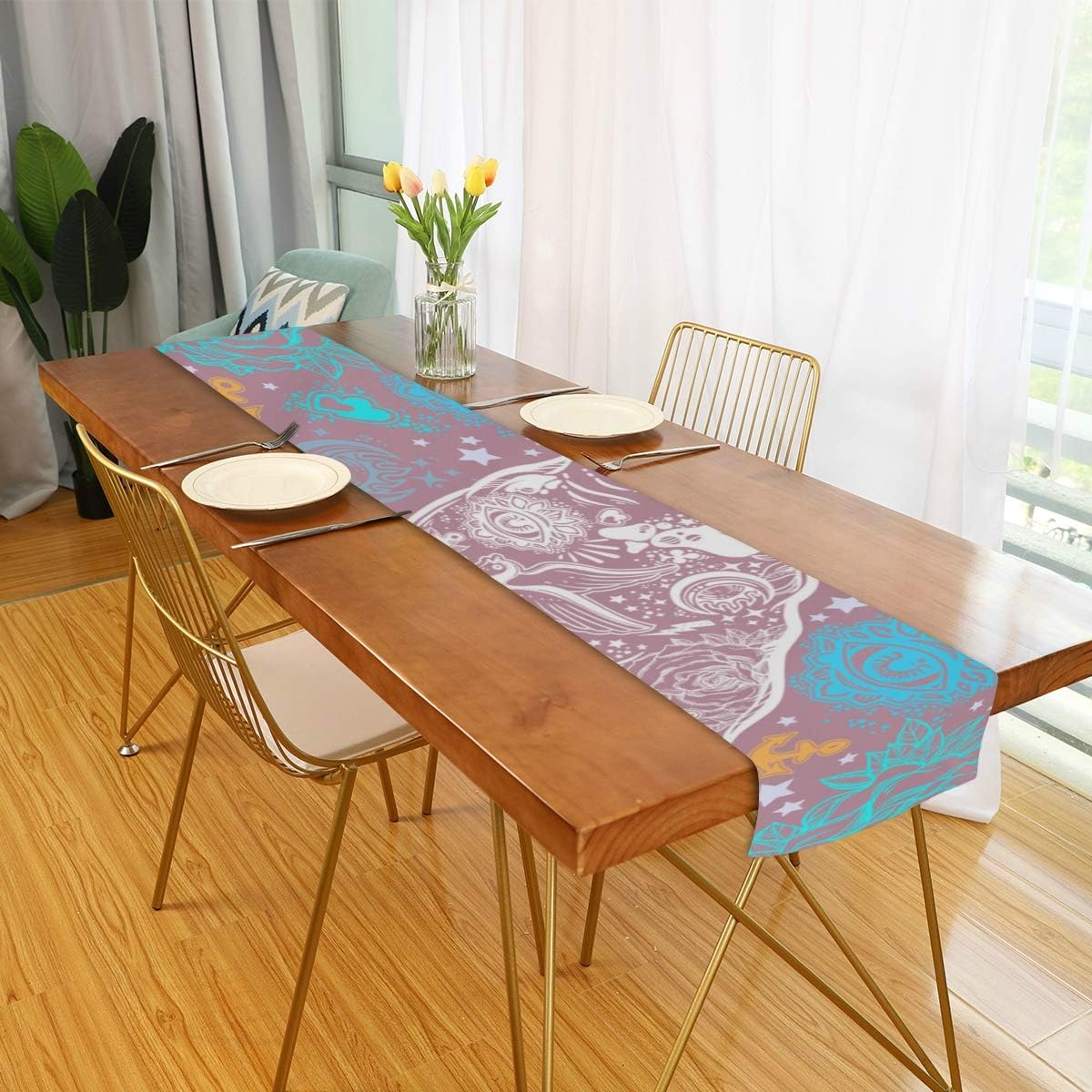 Amazon Com Farmhouse Table Runner For Home Kitchen Dining Table Coffee Table Decor Farmhouse Home Decor Vintage Style Traditional Tattoo Flash Bulldog Table Linens For Indoor Outdoor Everyday Uses 13x90in Home Kitchen