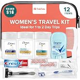 Travel Essentials for Women Premium Name Brand TSA Approved Toiletry Kit | Shampoo, Conditioner, Body Wash, Deodorant, Toothpaste, Toothbrush, Razor, Comb, Floss Picks, Bandages. TSA Approved Bag