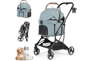 Beberoad Pets T3 PRO 3 in 1 Small Pet Stroller Dog Stroller Pet Stroller for Cats, 4 Wheels Stroller for Dogs with Detachable Carrier with Pad, Canopy and Cup Holder, Green