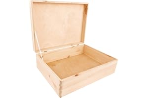 Creative Deco XL Large Wooden Storage Box with Hinged Lid | 15.8x11.8x5.5 inches (+-0.5) | Plain Unpainted Gift Box Tool Toy Kitchen Clothes Jewelry | Rough & UNSANDED Wood Keepsake