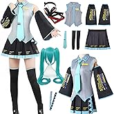 CENDHSIW Costume Women Set Wig with Dress Blue Full Adult Halloween