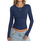 EasyGala Womens Double Lined Seamless Crew Neck Shirts Basic Long Sleeve Tops Sexy Slim Fit T Shirts Casual Fall Clothes