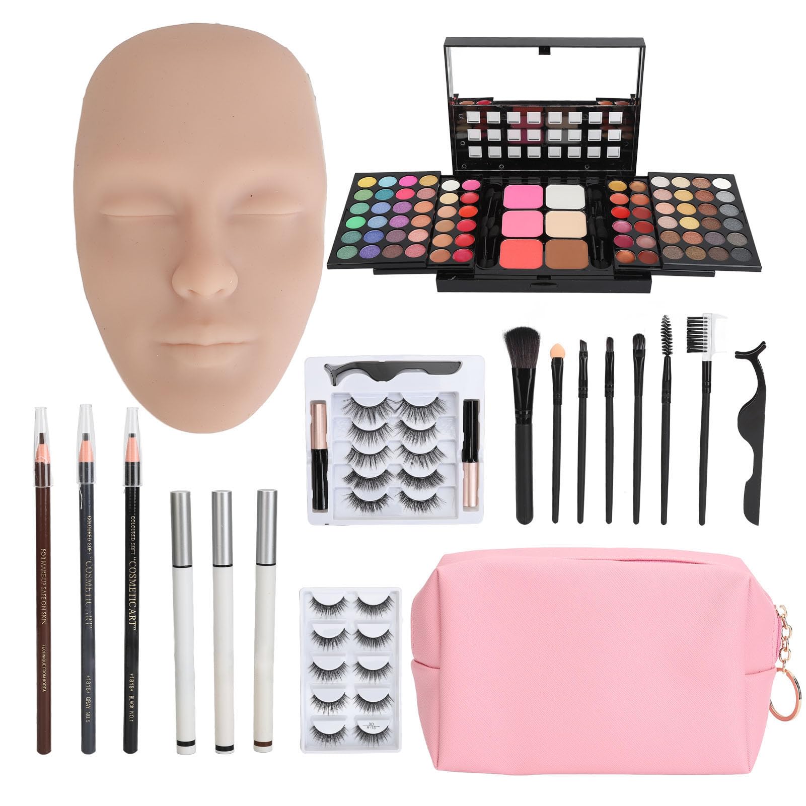 3D Makeup Mannequin Practice Face Kit, Make Up Practice Tool, Reusable Professional Silicone Makeup Mannequin Face for Beginners (Medium Skin Color)