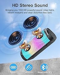 Bluetooth Speaker, Portable Wireless, 15W Stereo