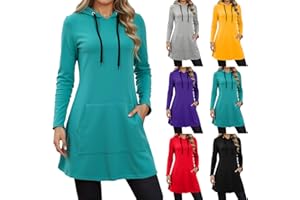Women's Loose Fit Hoodie Dress with Pocket, Long Sleeve Casual Sweatshirt for Athletic Blouse and Street