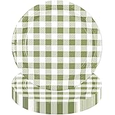 KFJBPB 50Pcs Sage Green Gingham Paper Plates 7Inch, Green and White Checkered Plates Cake Dinner Dessert Plate for Baby Shower Wedding Birthday Party Suppliess (7Inch)
