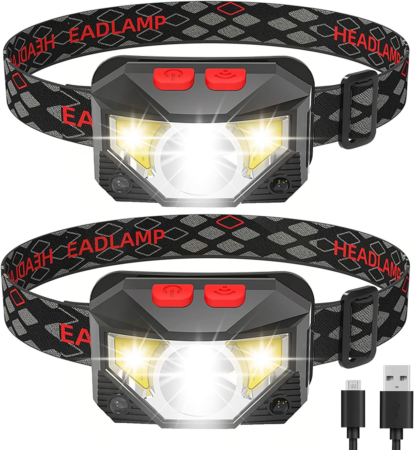 Headlamp Flashlight, IKAAMA 1100 Lumen Rechargeable LED Head lamp with Red Light, 2 Pack Ultra-Light Bright Waterproof Headlight, 8 Modes Work Light for Outdoors Camping Running Biking Fishing - - 