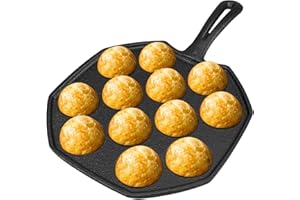 DOERDO Takoyaki Maker Takoyaki Pan Cast Iron Octopus Meat Ball Mold Nonstick Baking Tray for Octopus Balls, 12 Holes
