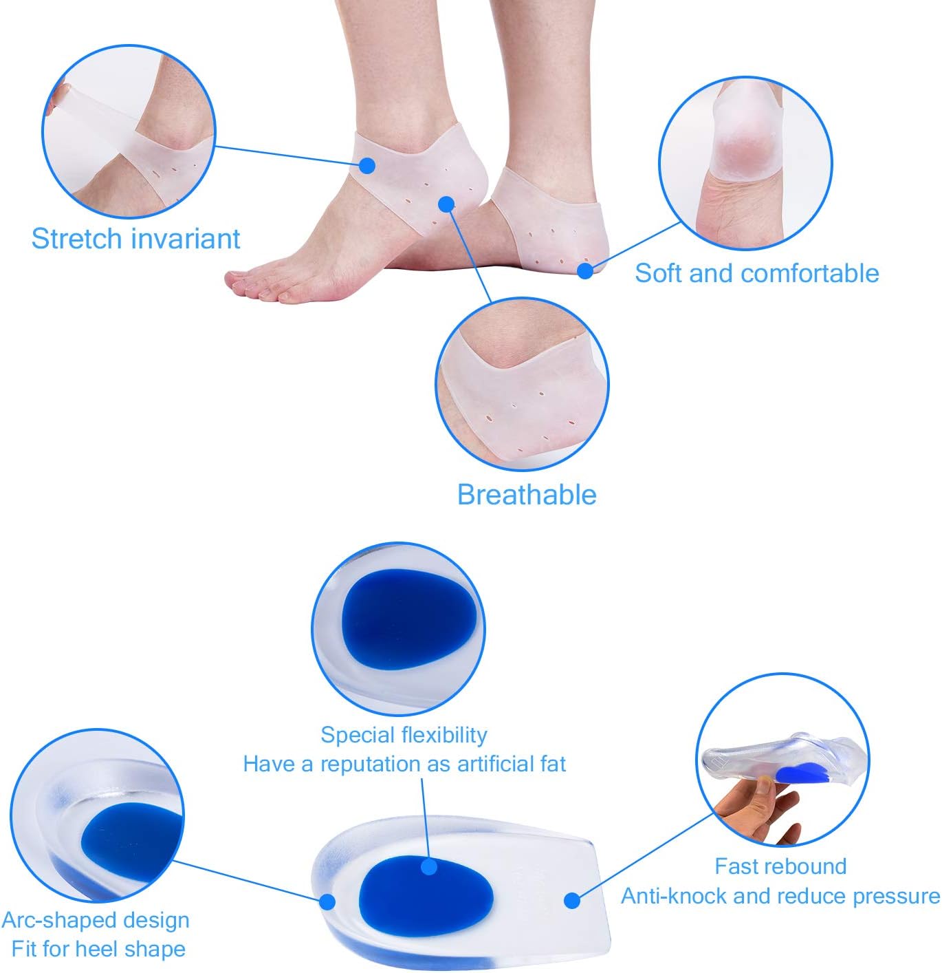 4 Pairs Heel Cups Plantar Fasciitis Inserts Pads, Gel Heel Protectors for Heel Pain, Silicone Heel Cushion and Cups, Pad for Plantar Fasciitis for Women & Men: Health & Personal Care