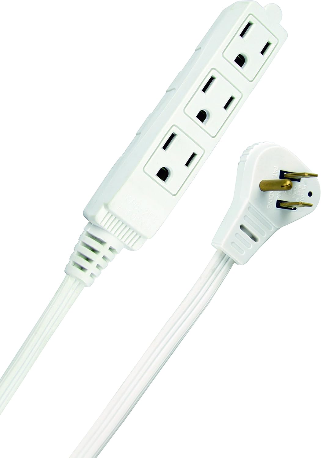 SlimLine 2232 Angled Flat Plug Extension Cord, Space Saving Flat Design, 3 Grounded Outlets, 13-Foot, 13 Amps, 1625 Watts, 125 Volts, UL Listed, I deal For Powering House Hold Appliances, Lamps and Clocks, Neutral White Color - - 