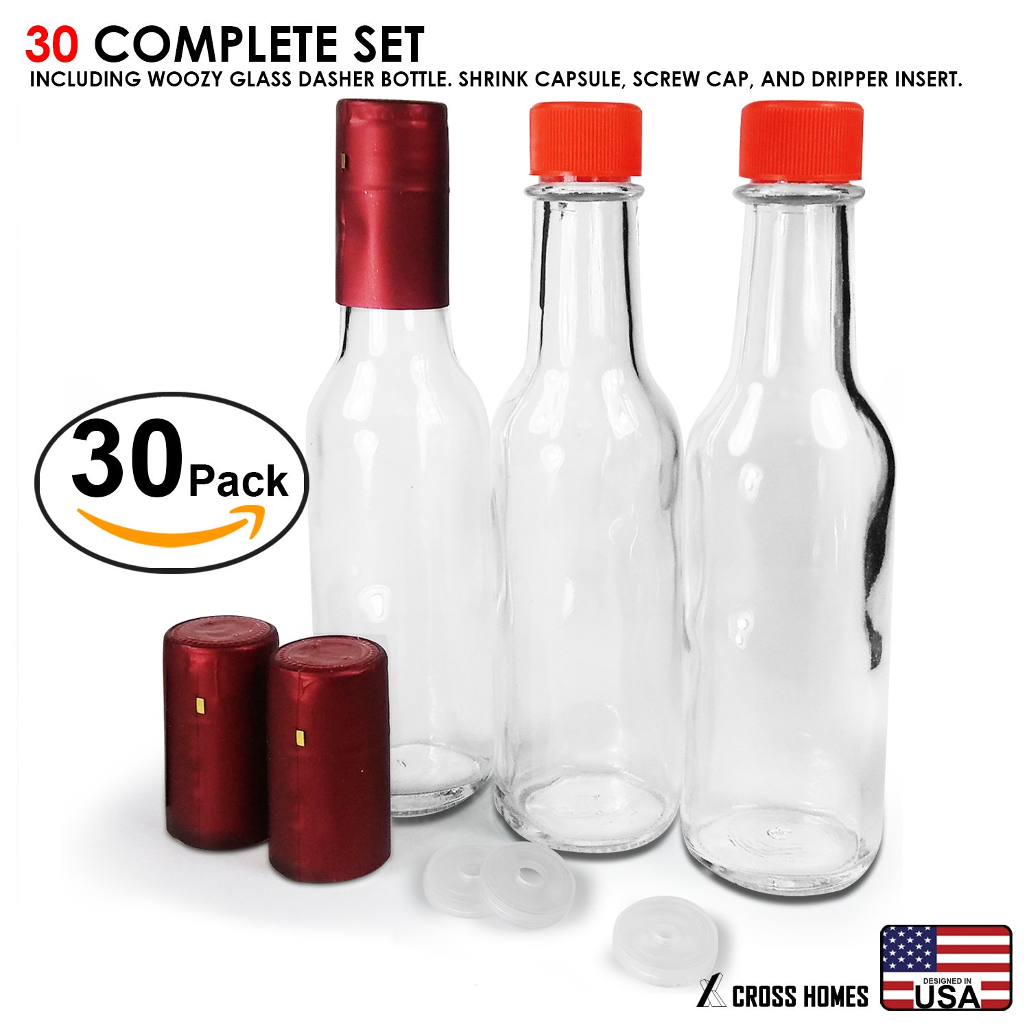 Red 30 Sets Leak Proof Screw Cap Snap On Orifice Reducer Dripper Insert Hot Sauce Woozy Bottles