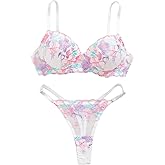 Aimedalis Floral Women Bra and Panty Sets Sexy Two Piece Underwire Embroidered Flower Mesh Underwire Push Up Lingerie Set