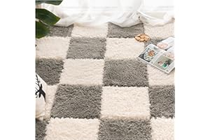 16Pcs Interlocking Foam Carpet,Shaggy Soft Foam Play Mat,Fluffy Area Rugs,Square Plush Puzzle Floor Tiles,Crawling Mats for L