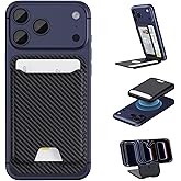 TopMade for Magsafe Wallet, Magnetic Card Holder for iPhone 17/16/15/14/13/12 Series, Strongest Magnetic Phone Wallet Stand Adjustable, 5 Cards Holder, RFID Blocking, ID Window, Black Carbon Fiber