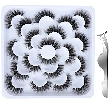 Fandamei Reusable Artificial Eyelashes False Eyelashes Natural 3d Eyelash Set Fake Eyelashes Long Eyelashes Faux Mink Eyelashes Black 10 Pairs Amazon De Beauty
