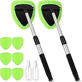 Baderke 10 Pcs Windshield Cleaner Tool Car Window Cleaning Supplies with Extendable Handle Include 6 Washable Microfiber Bonnets 2 Empty 60ml Spray Bottle Glass Wiper Kit (Green)