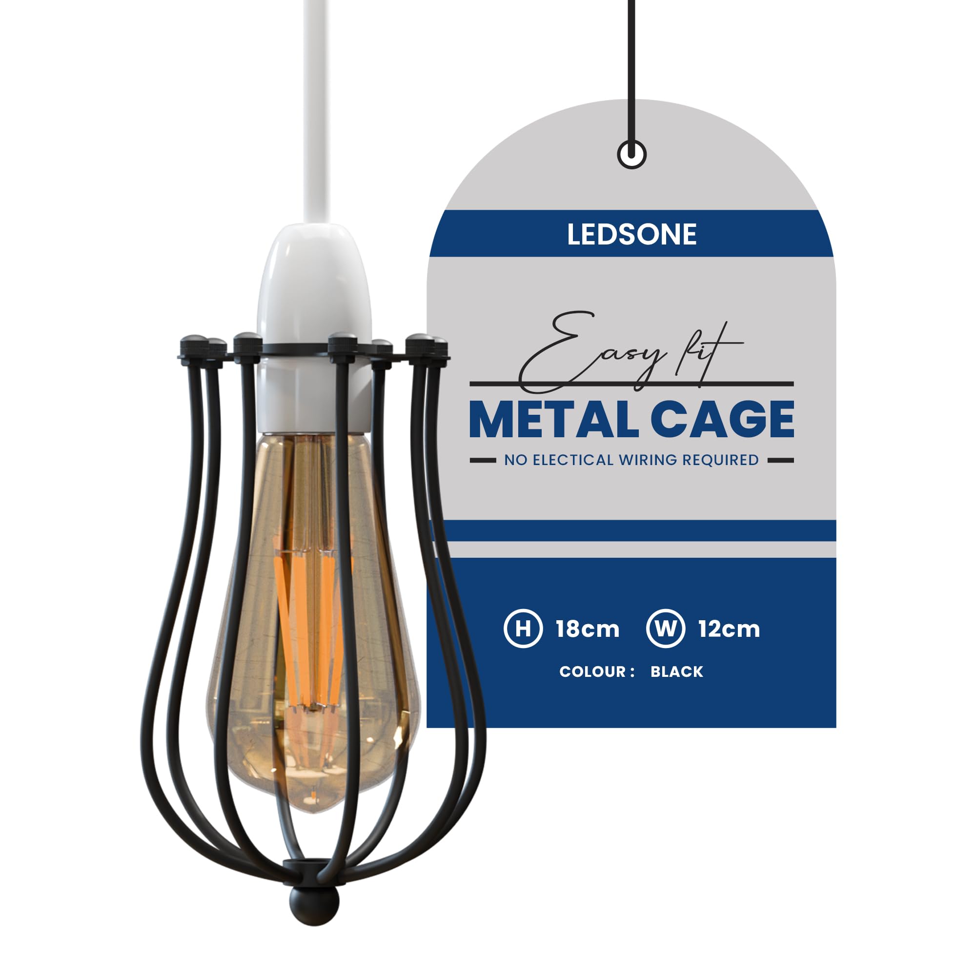 Black Wire Cage Pendant Light Shade Retro Industrial Ceiling Hanging Lamp, Metal Loft Lighting Fixture with E27 Bulb Holder for Kitchen Island, Dining Room, Bar, Cafe, Restaurant