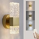 HuisMier Gold Wall Sconces, Hardwired Indoor Wall Light Fixtures with Remote, 3000K-6000K Dimmable LED Crystal Wall Lamp for 